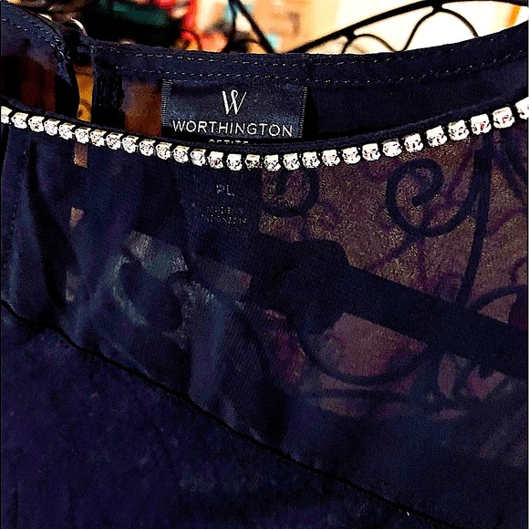 NWOT WORTHINGTON PETITE LARGE RHINESTONE NECKLINE, SHEER SHOULDERS/SLEEVES, - Picture 8 of 13
